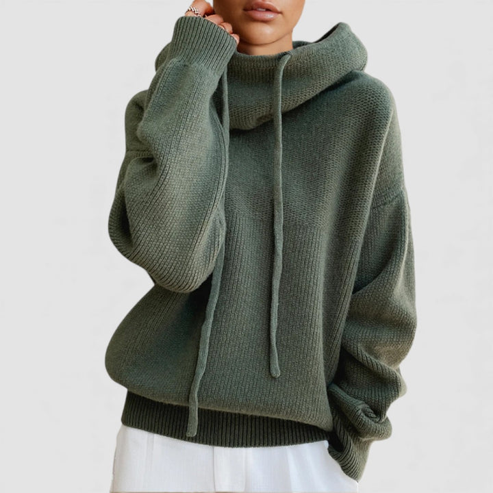 Damen Strickpullover mit Kapuze – Locker geschnittener Hoodie – Weicher Oversize Pullover
