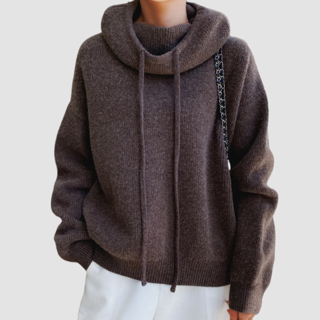 Damen Strickpullover mit Kapuze – Locker geschnittener Hoodie – Weicher Oversize Pullover