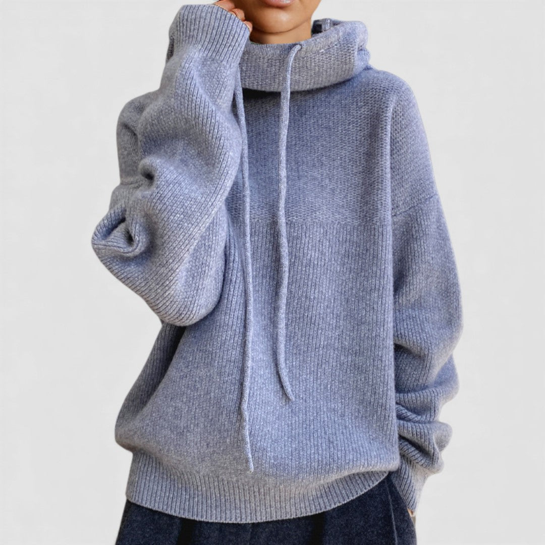 Damen Strickpullover mit Kapuze – Locker geschnittener Hoodie – Weicher Oversize Pullover