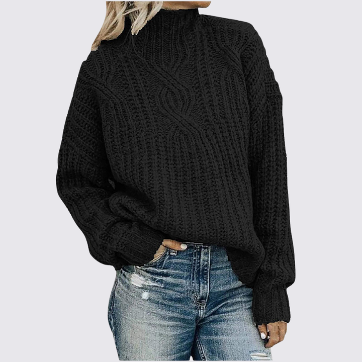 Damen Strickpullover mit Stehkragen - Winter Pullover - Zopfmuster