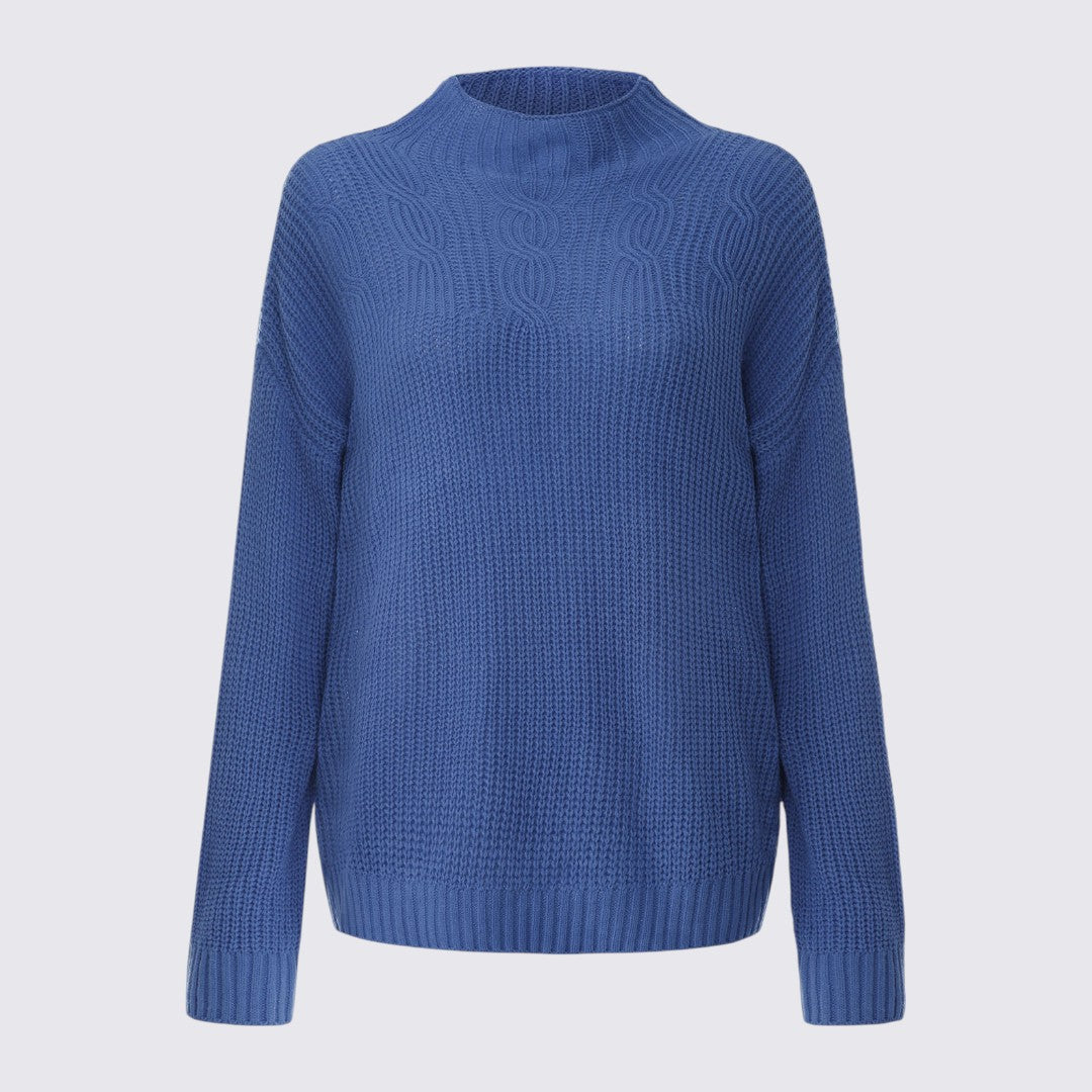 Damen Strickpullover mit Stehkragen - Winter Pullover - Zopfmuster