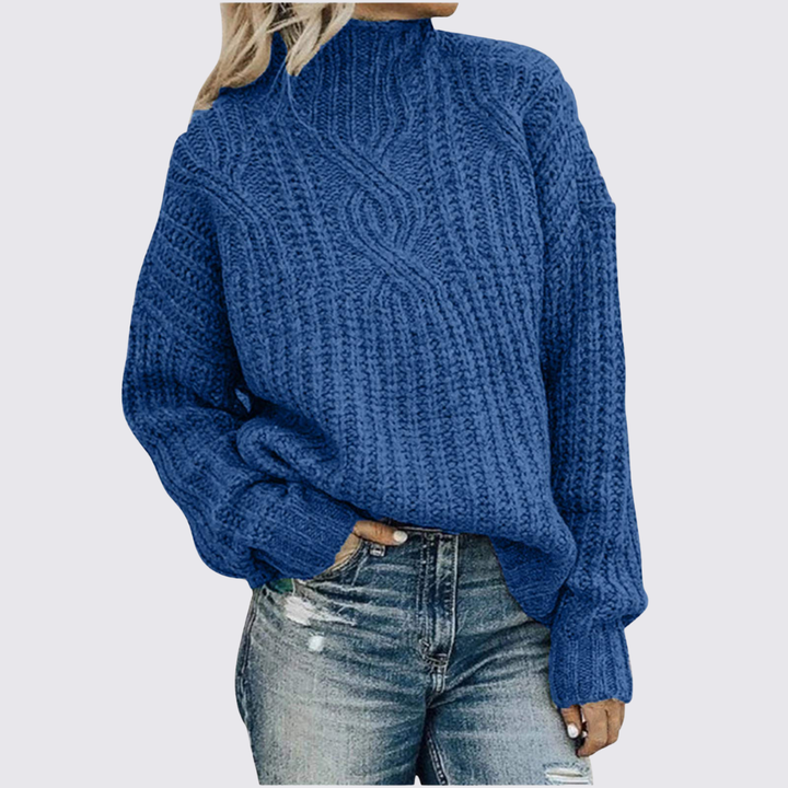 Damen Strickpullover mit Stehkragen - Winter Pullover - Zopfmuster
