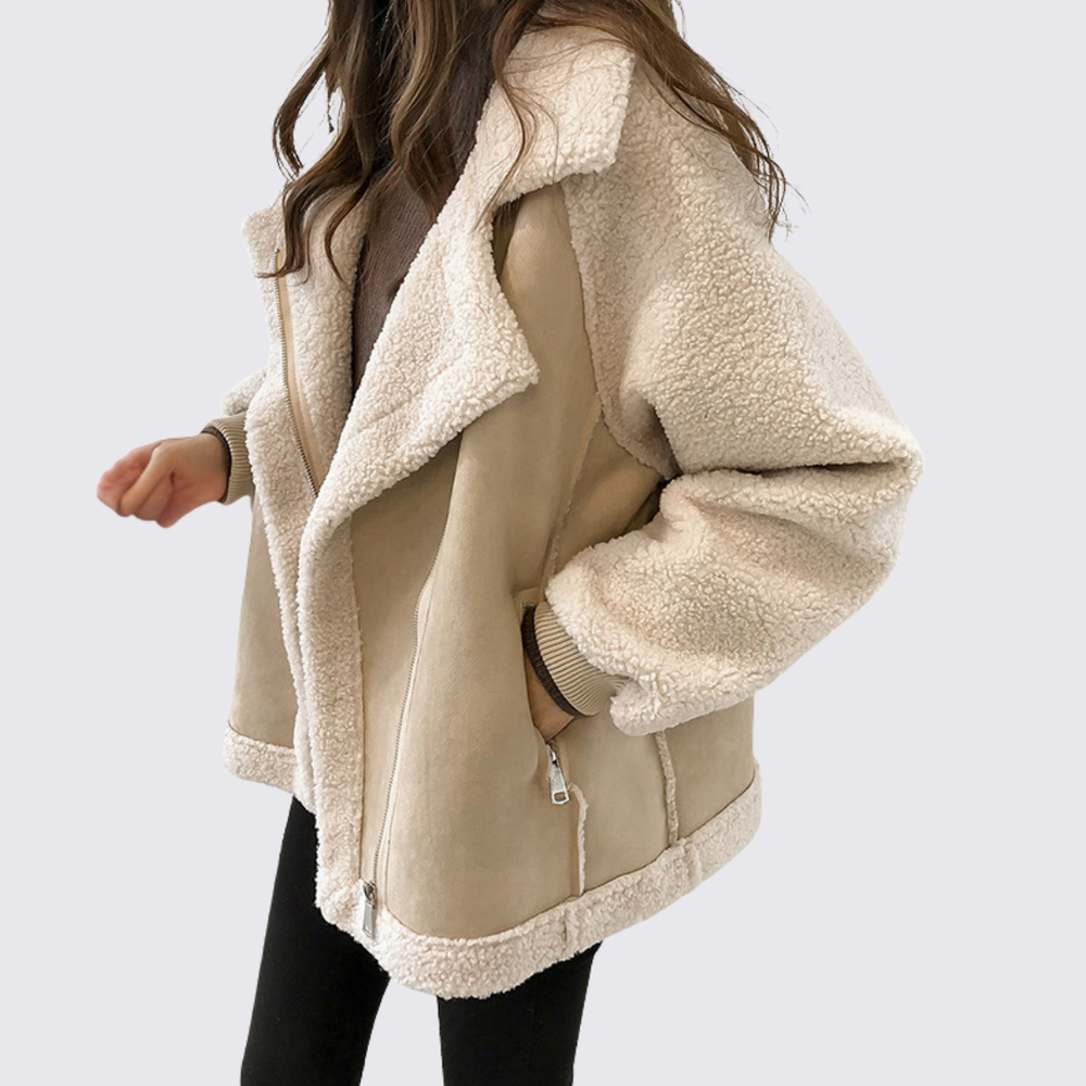 Damen Teddy Jacke – Mit Taschen – Klassischer Schnitt