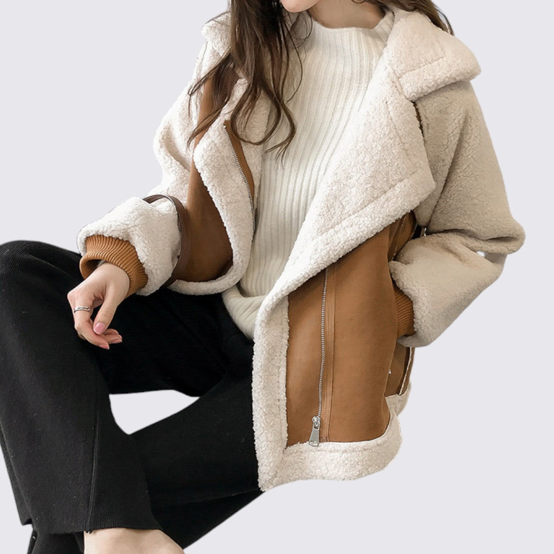 Damen Teddy Jacke – Mit Taschen – Klassischer Schnitt