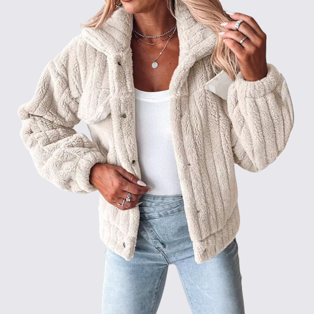 Damen Teddy Jacke – Mit Taschen – Weicher Schnitt