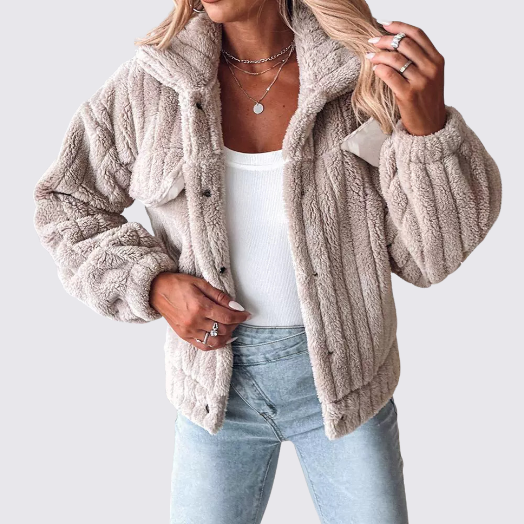 Damen Teddy Jacke – Mit Taschen – Weicher Schnitt