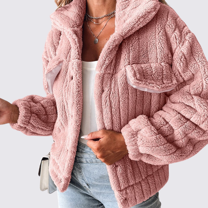 Damen Teddy Jacke – Mit Taschen – Weicher Schnitt