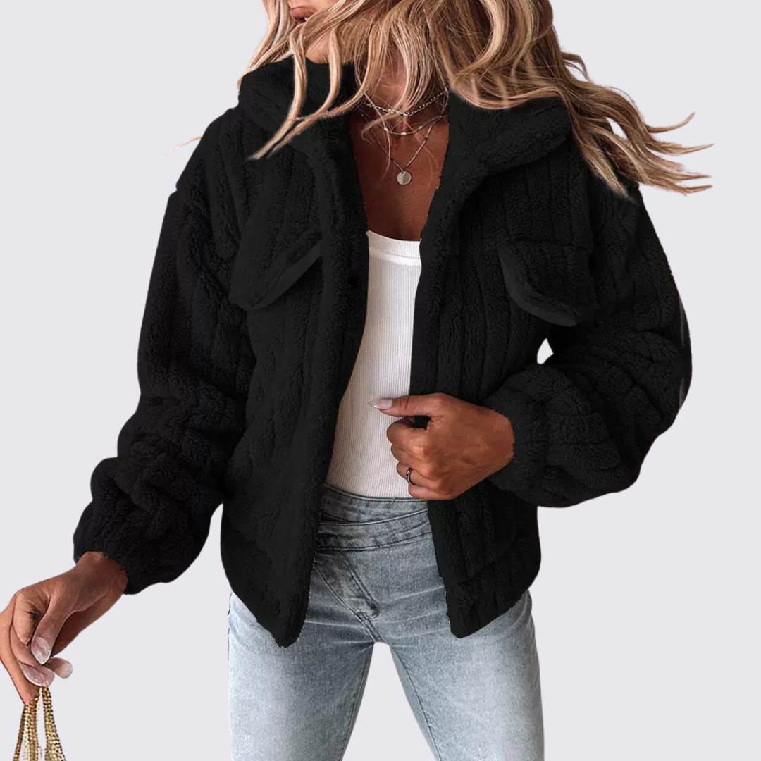 Damen Teddy Jacke – Mit Taschen – Weicher Schnitt