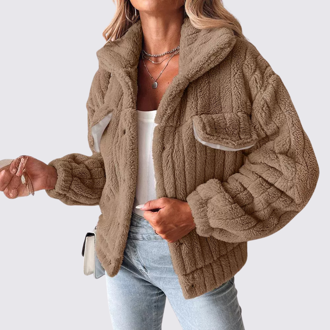 Damen Teddy Jacke – Mit Taschen – Weicher Schnitt