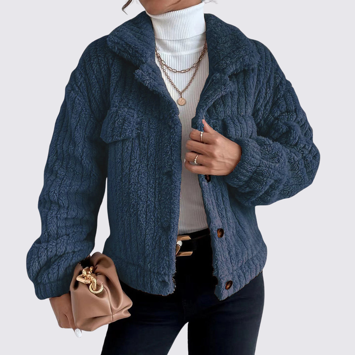 Damen Teddy Jacke mit Knöpfen – Langarm – Weicher Schnitt