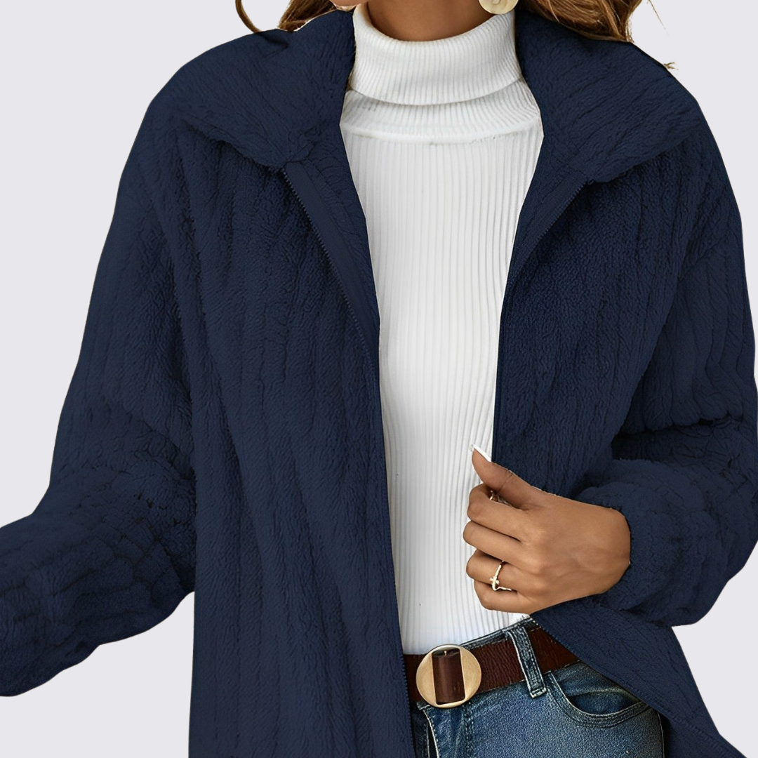 Damen Teddy Jacke mit Reißverschluss – Langarm – Weicher Schnitt