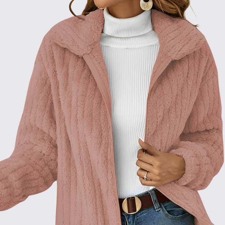 Damen Teddy Jacke mit Reißverschluss – Langarm – Weicher Schnitt