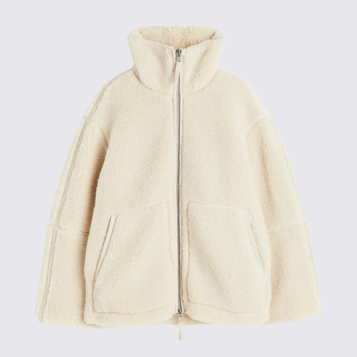 Damen Teddy Jacke mit Reißverschluss – Mit Taschen – Klassischer Schnitt