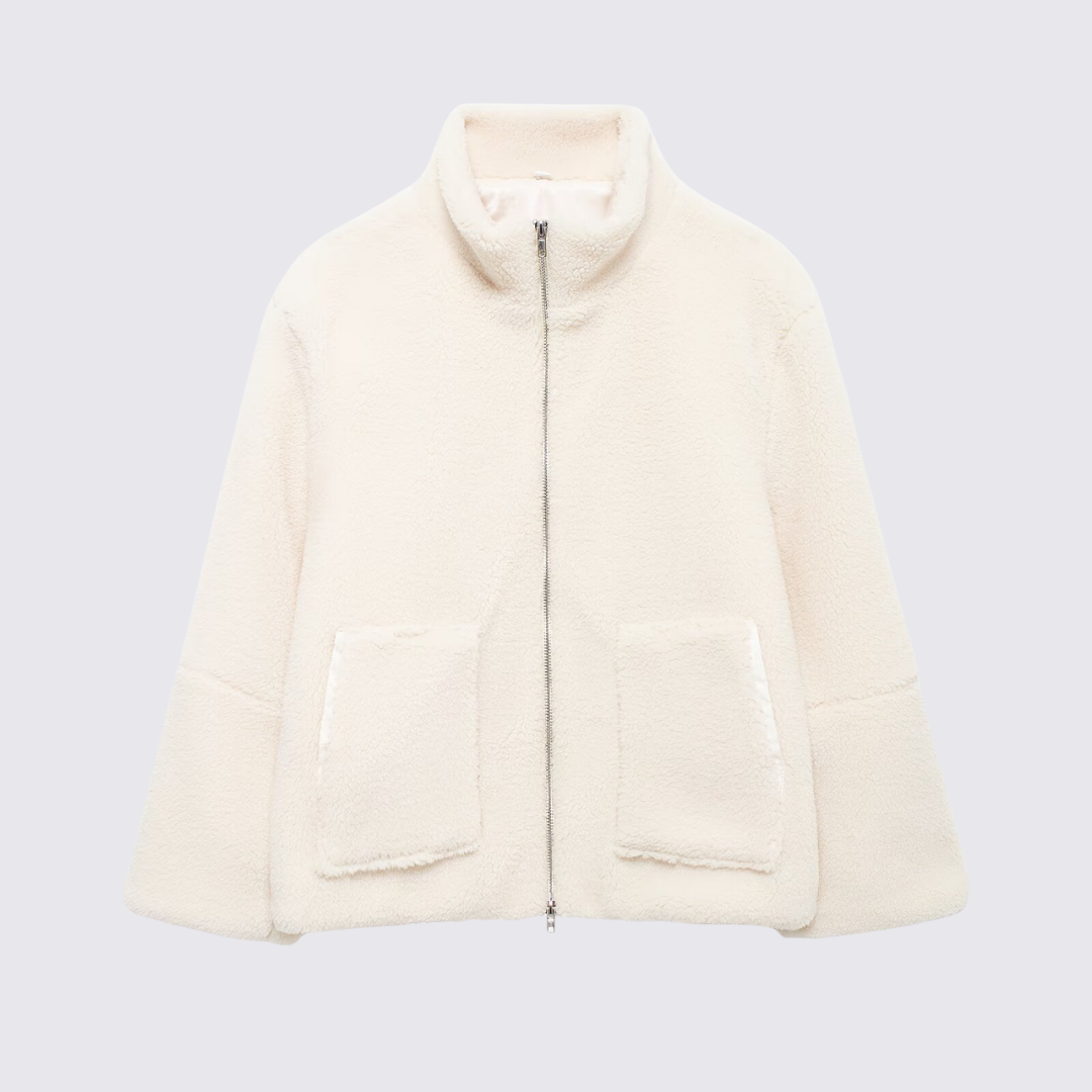 Damen Teddy Jacke mit Reißverschluss – Mit Taschen – Klassischer Schnitt