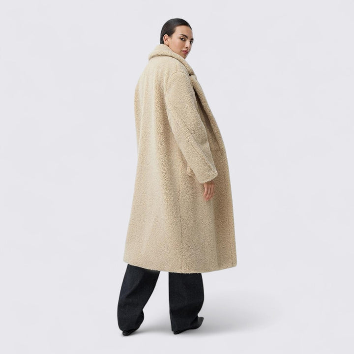 Damen Teddy Mantel – Lang Geschnitten – Klassischer Reverskragen