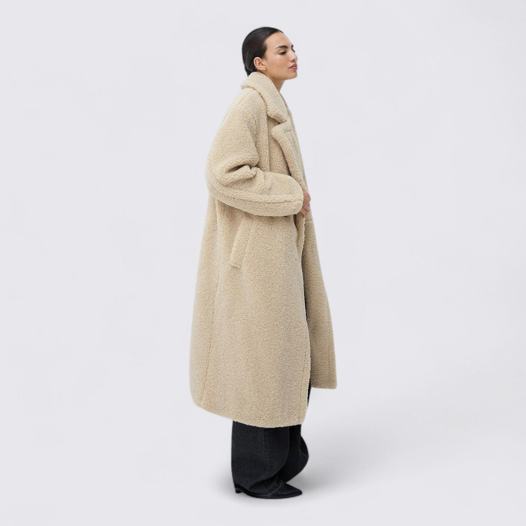 Damen Teddy Mantel – Lang Geschnitten – Klassischer Reverskragen