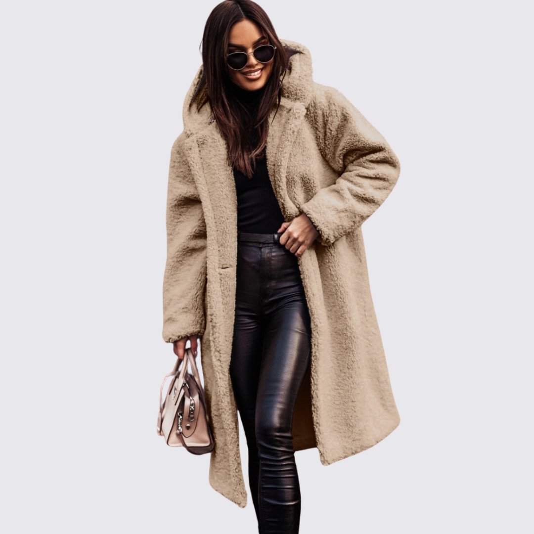 Damen Teddy Mantel mit Kapuze – Lang Geschnitten – Kuschelig Warm
