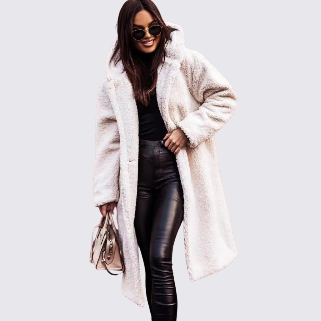 Damen Teddy Mantel mit Kapuze – Lang Geschnitten – Kuschelig Warm