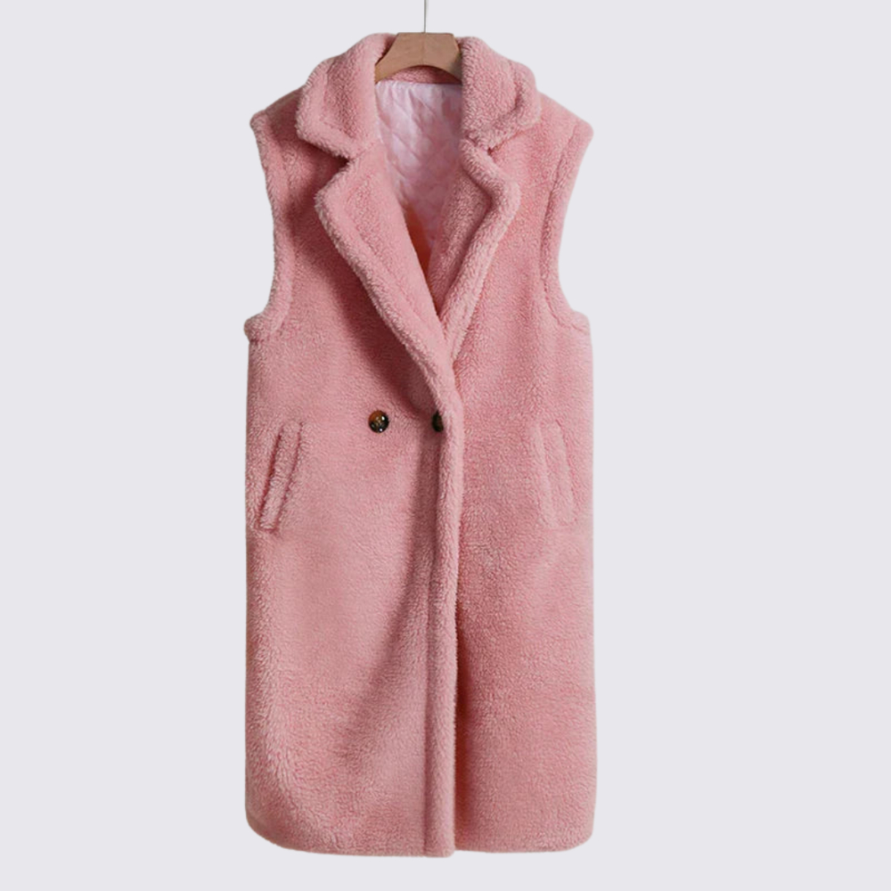 Damen Teddy Weste – Ärmellos – Mit Revers