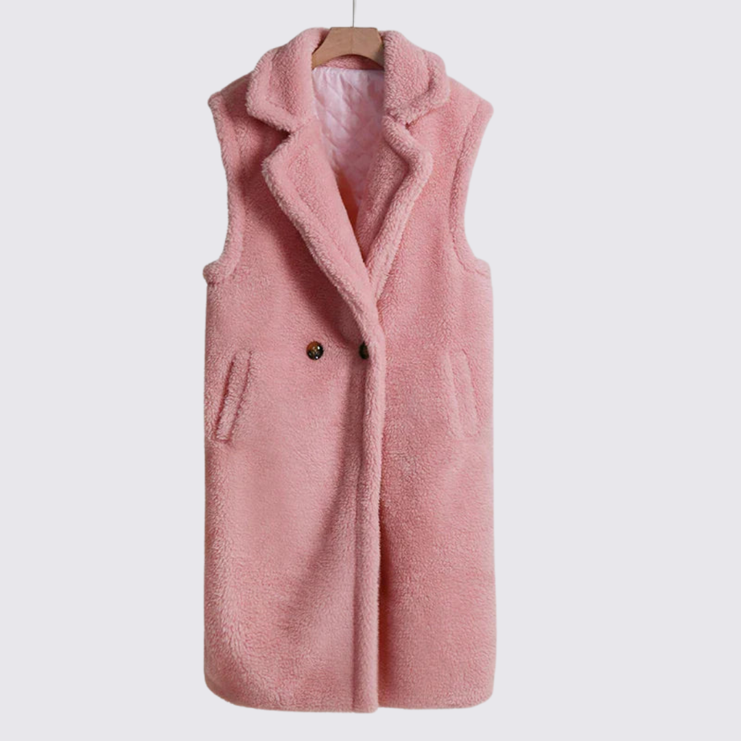 Damen Teddy Weste – Ärmellos – Mit Revers