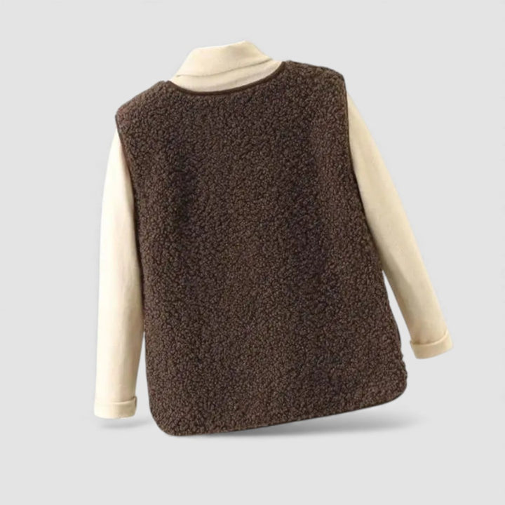 Damen Teddy Weste – Ärmellose Jacke – Mit Taschen