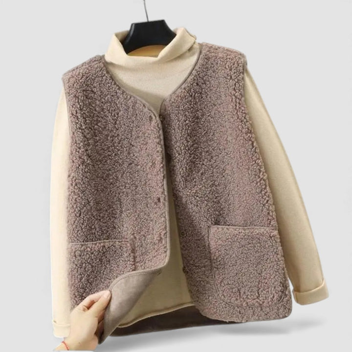 Damen Teddy Weste – Ärmellose Jacke – Mit Taschen