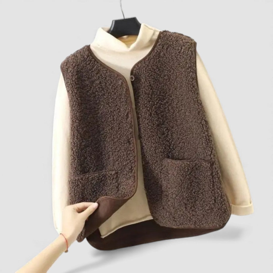 Damen Teddy Weste – Ärmellose Jacke – Mit Taschen
