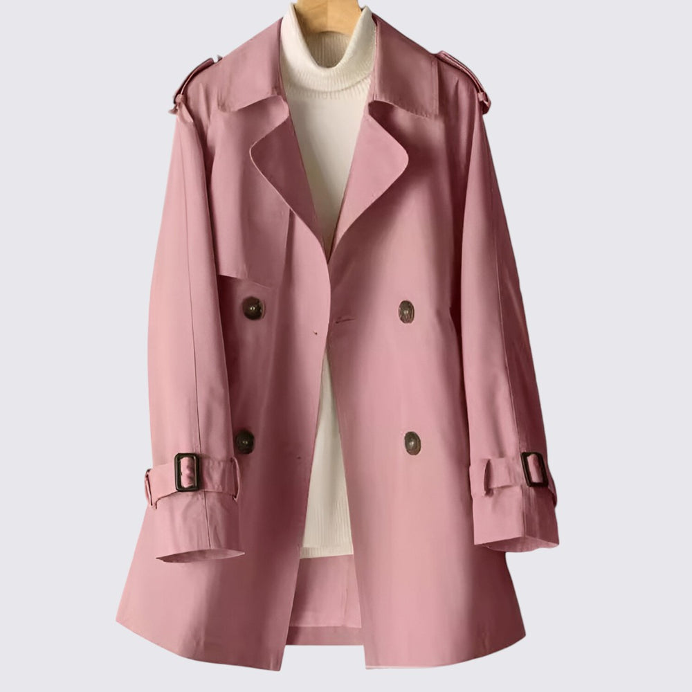 Damen Trench Mantel mit Knopfleiste – Doppelreihig – Lang Geschnitten