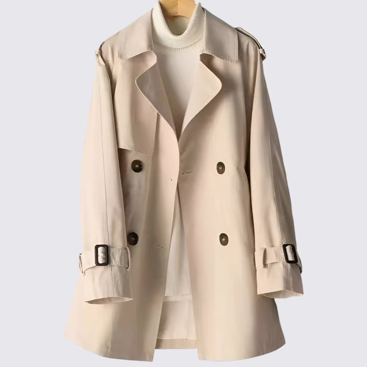 Damen Trench Mantel mit Knopfleiste – Doppelreihig – Lang Geschnitten