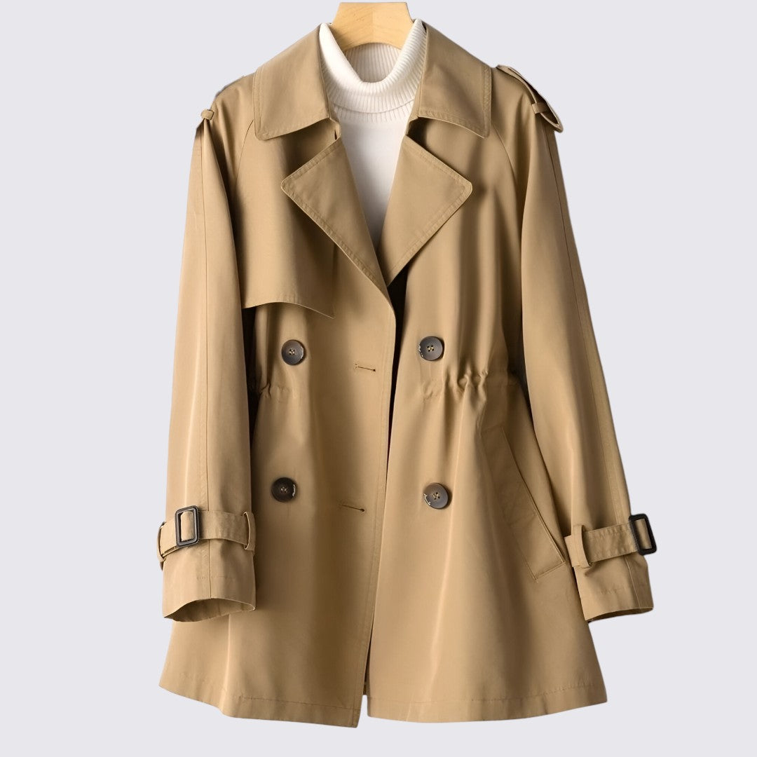 Damen Trench Mantel mit Knopfleiste – Doppelreihig – Lang Geschnitten