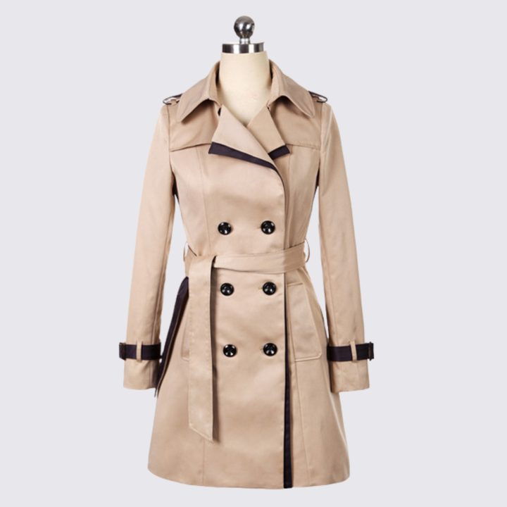 Damen Trenchcoat mit Gürtel – Doppelreihig – Lang Geschnitten