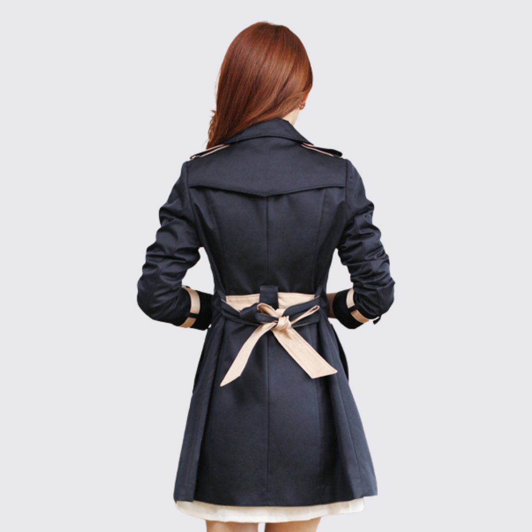 Damen Trenchcoat mit Gürtel – Doppelreihig – Lang Geschnitten