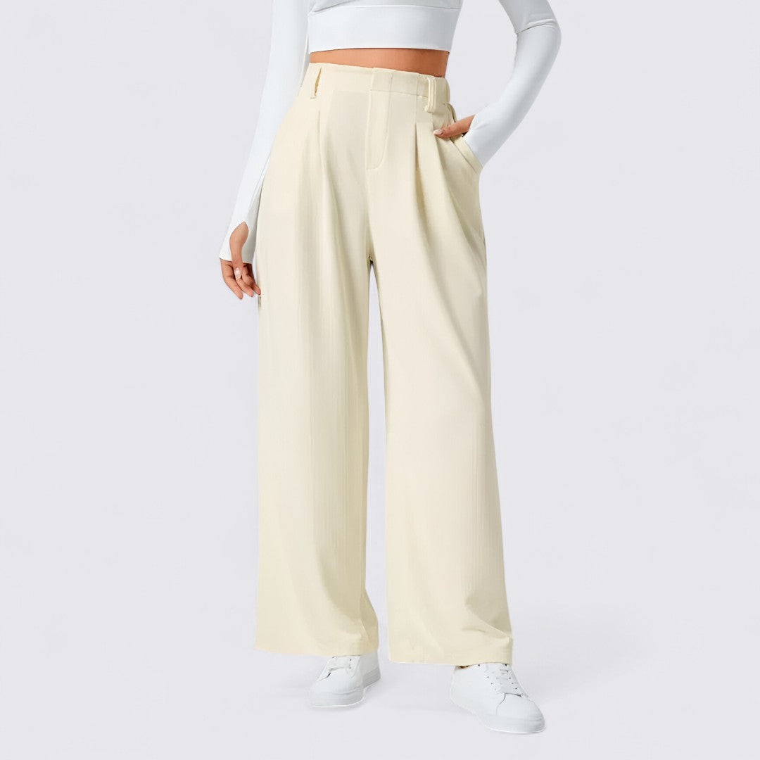 Damen Weitbeinige Hose mit Hohem Bund - Palazzo Hose - Elegant