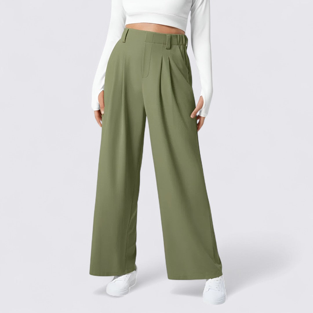 Damen Weitbeinige Hose mit Hohem Bund - Palazzo Hose - Elegant