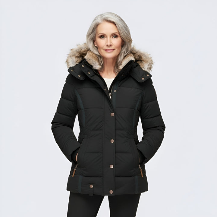Damen Winterjacke mit Fellkapuze - Gefütterte Steppjacke - Warm Gefüttert