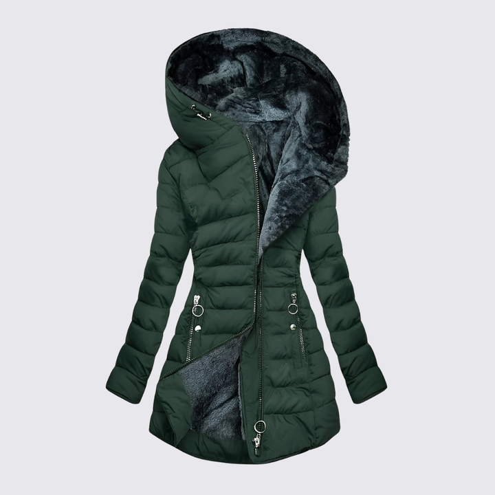 Damen Winterjacke mit Kapuze – Gefütterte Jacke – Lang Geschnitten