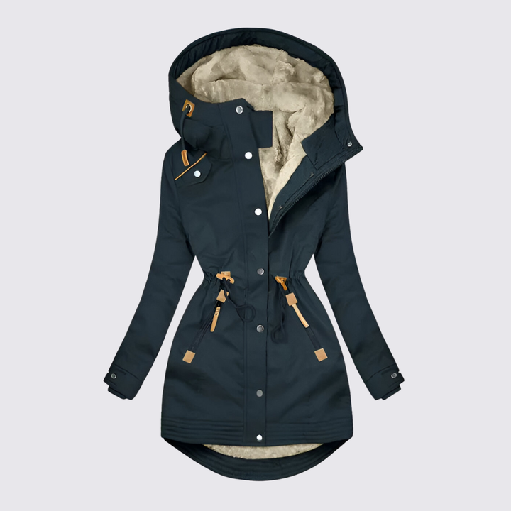 Damen Winterjacke mit Kapuze – Gefütterte Jacke – Lang Geschnitten