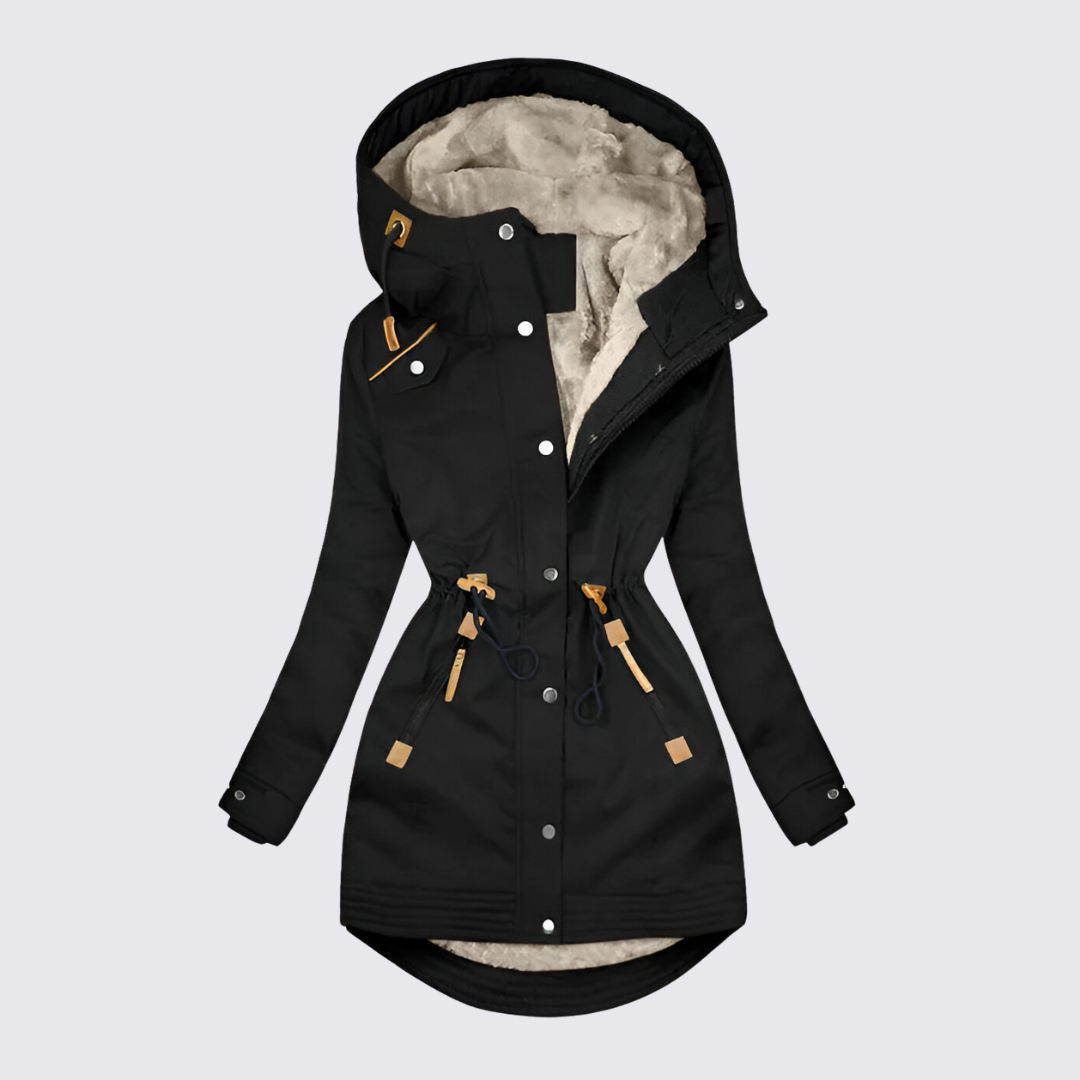 Damen Winterjacke mit Kapuze – Gefütterte Jacke – Lang Geschnitten