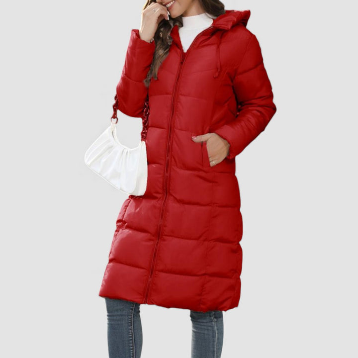 Damen Winterjacke mit Kapuze – Lange Steppjacke – Warm Gefüttert