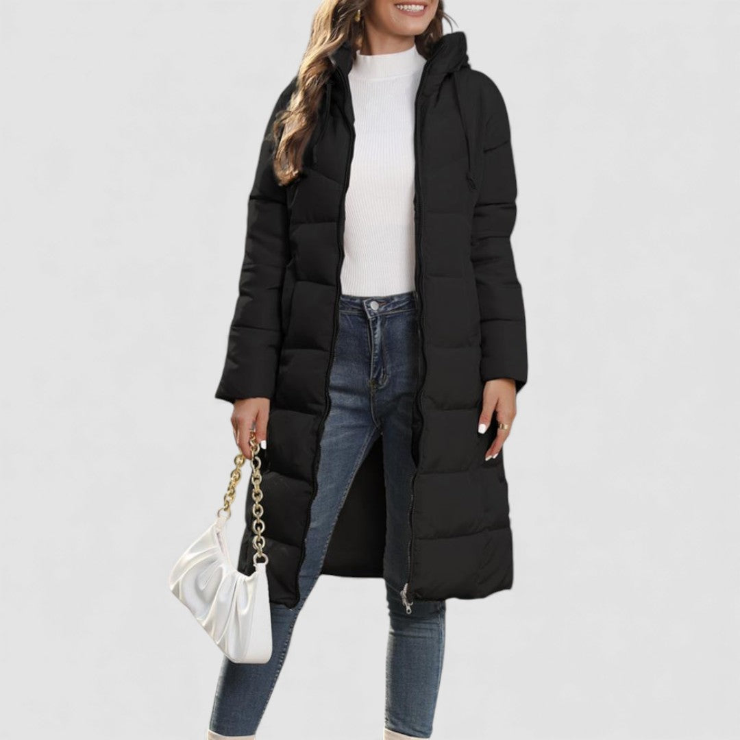 Damen Winterjacke mit Kapuze – Lange Steppjacke – Warm Gefüttert