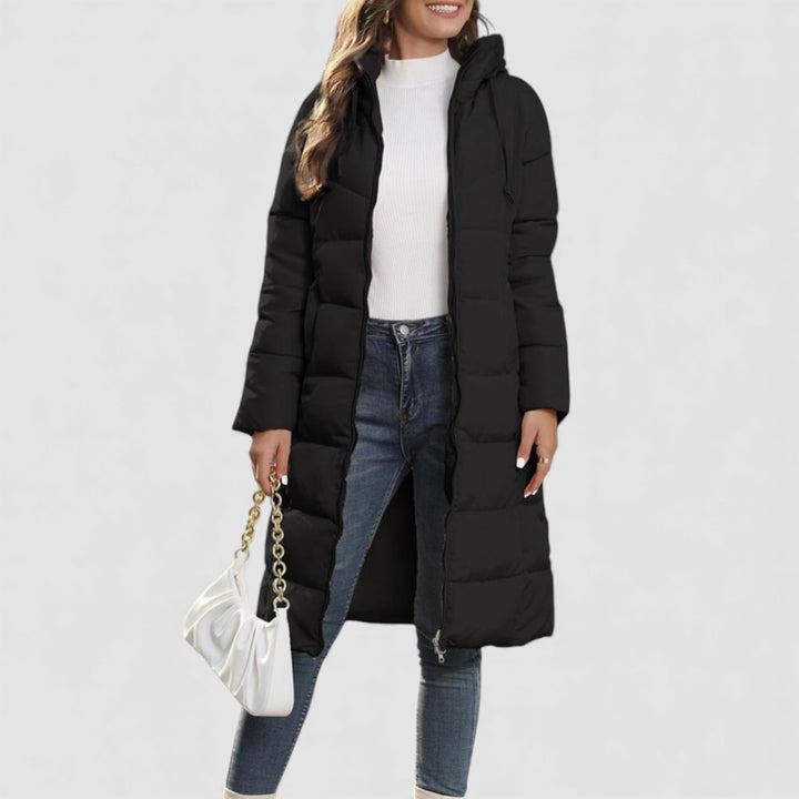 Damen Winterjacke mit Kapuze – Lange Steppjacke – Warm Gefüttert