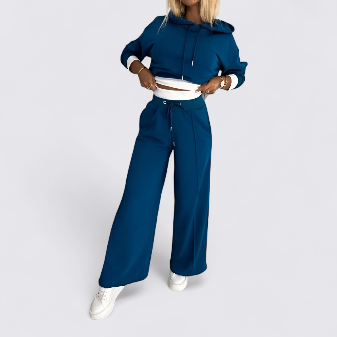 Damen Zweiteiler Set mit Hoodie und weiter Hose – Lässiger Look – Moderner Schnitt