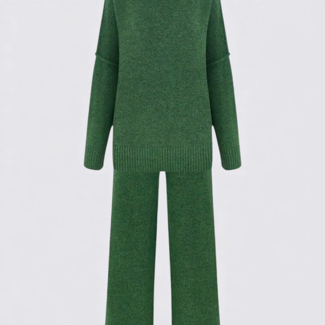 Damen Zweiteiliges Strickset – Lockerer Schnitt – Rollkragen Oberteil