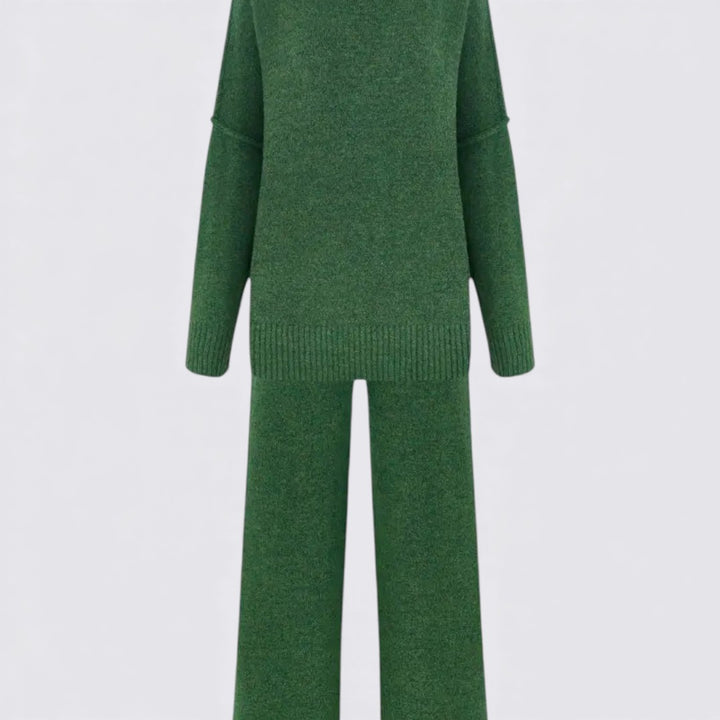 Damen Zweiteiliges Strickset – Lockerer Schnitt – Rollkragen Oberteil