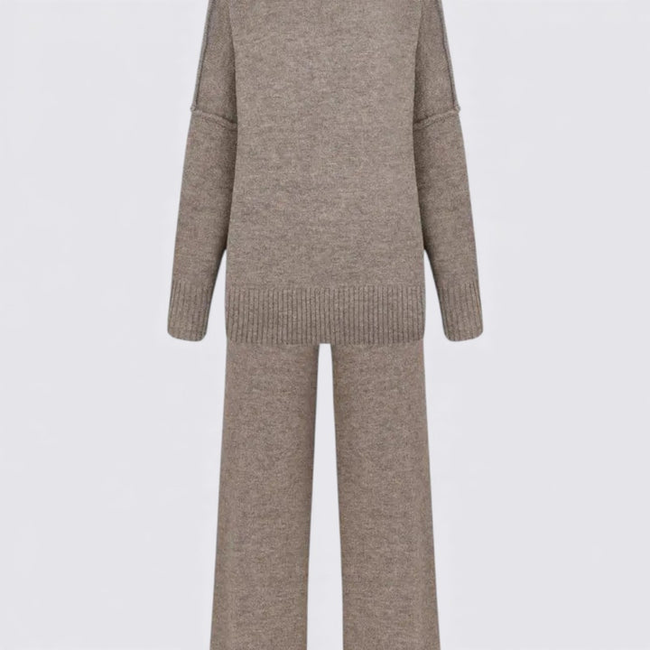 Damen Zweiteiliges Strickset – Lockerer Schnitt – Rollkragen Oberteil