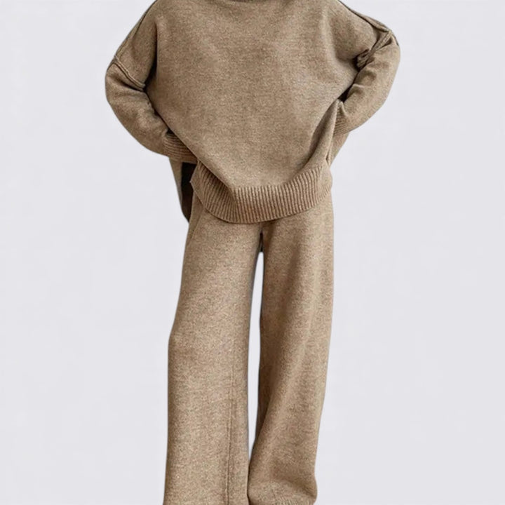 Damen Zweiteiliges Strickset – Lockerer Schnitt – Rollkragen Oberteil