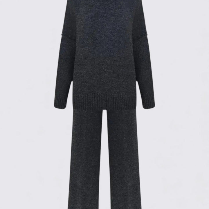 Damen Zweiteiliges Strickset – Lockerer Schnitt – Rollkragen Oberteil