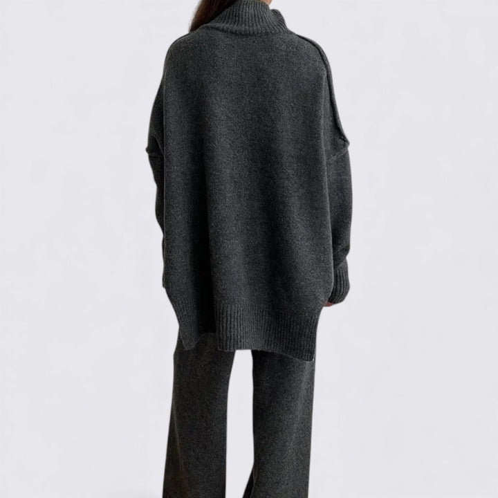 Damen Zweiteiliges Strickset – Lockerer Schnitt – Rollkragen Oberteil