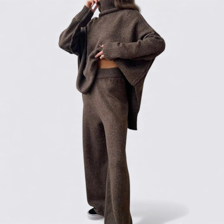 Damen Zweiteiliges Strickset – Lockerer Schnitt – Rollkragen Oberteil