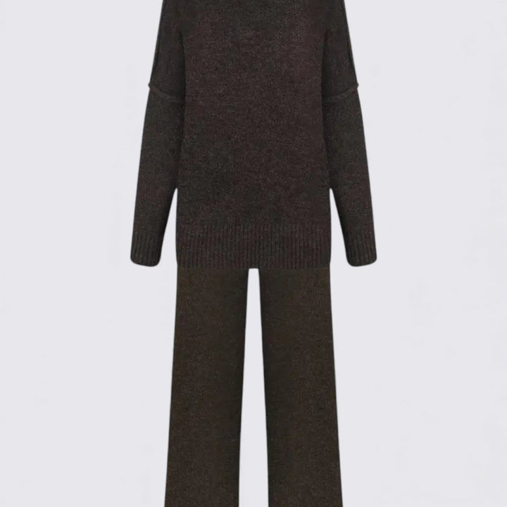 Damen Zweiteiliges Strickset – Lockerer Schnitt – Rollkragen Oberteil